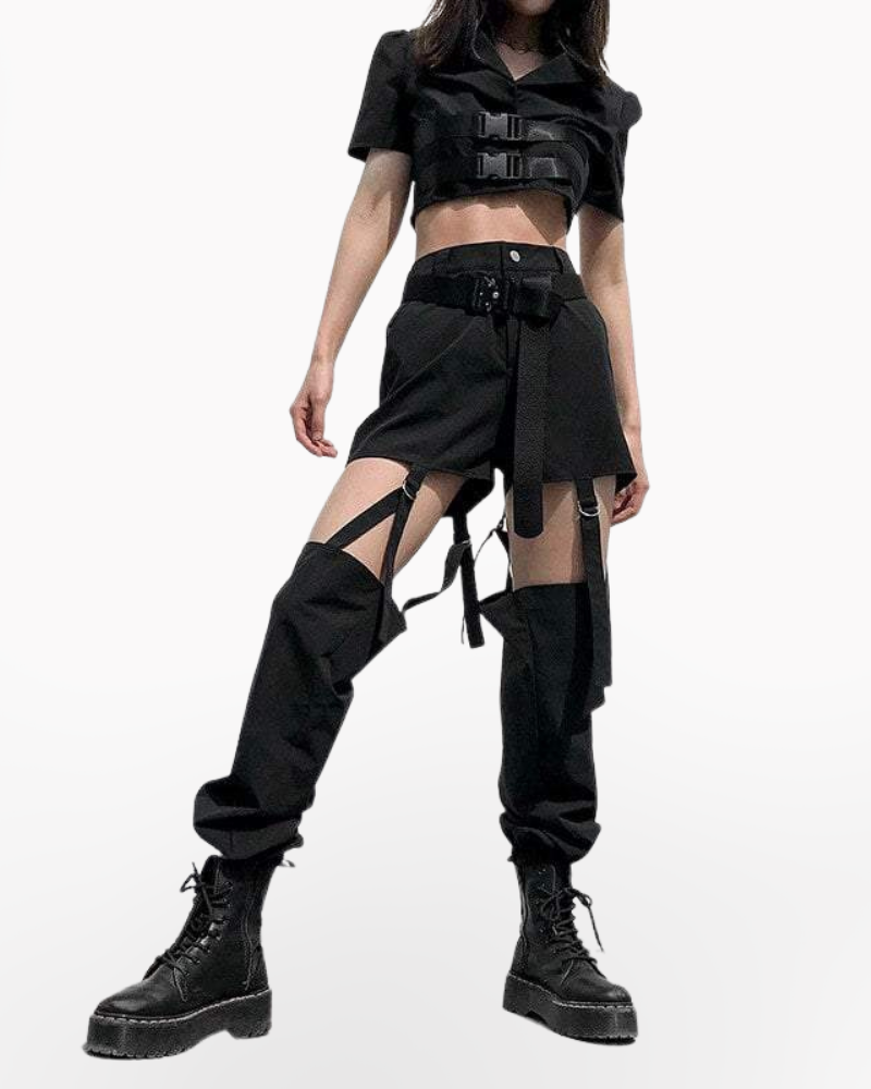 Black cargo pants women's high-waisted – Techwear