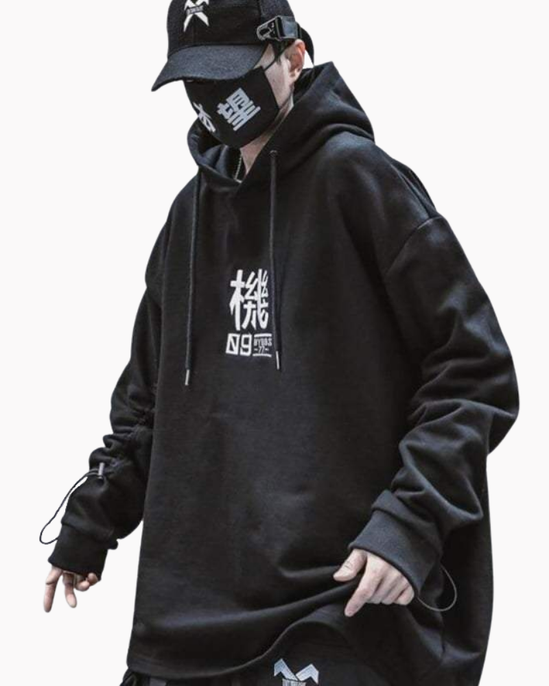 Black techwear online hoodie