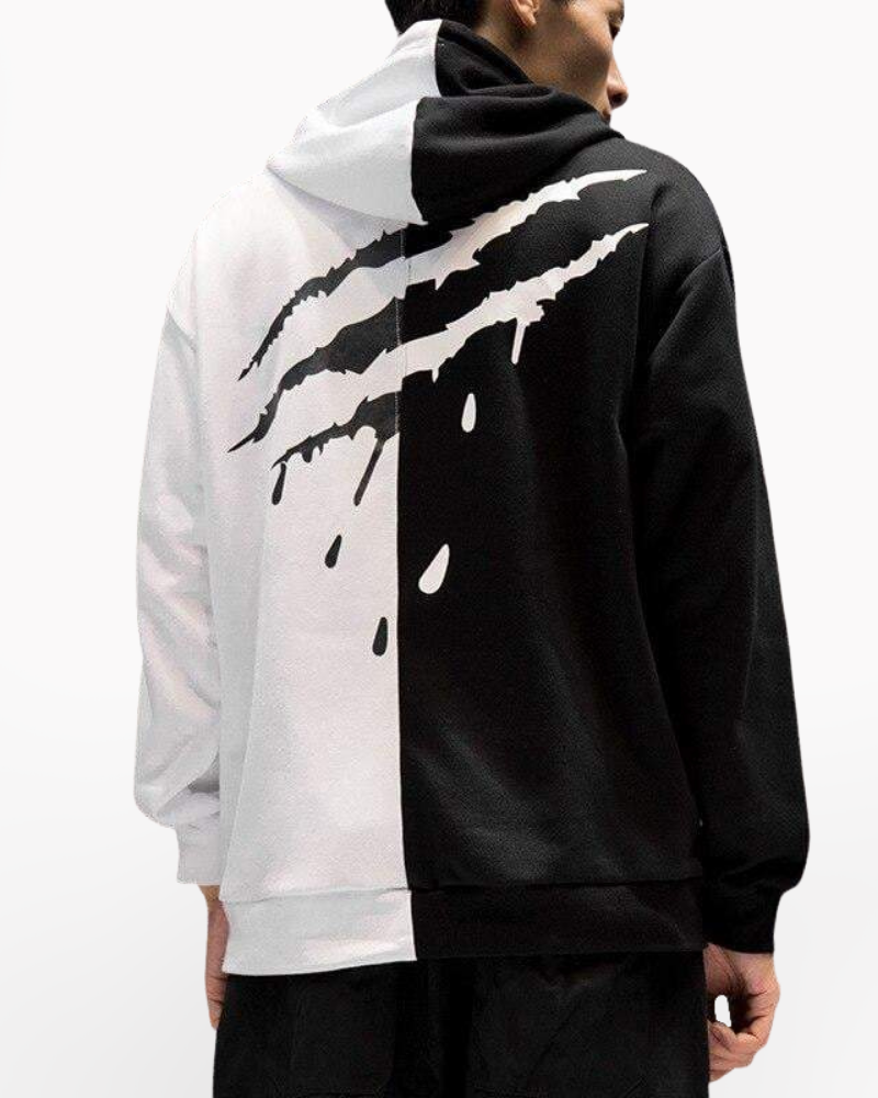 Split black best sale and white hoodie