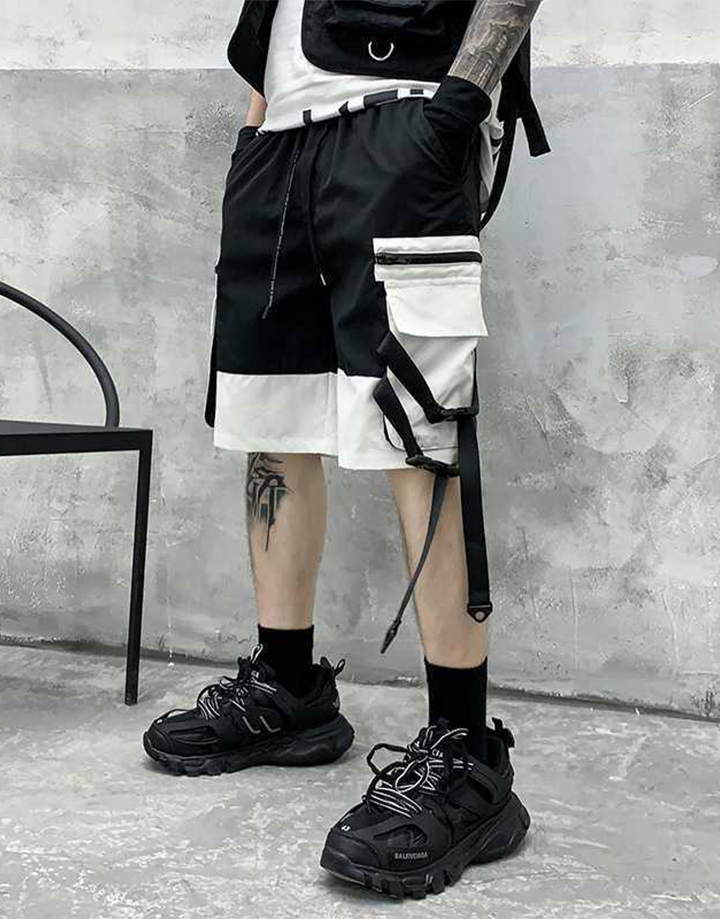 Techwear Black and White Cargo Shorts