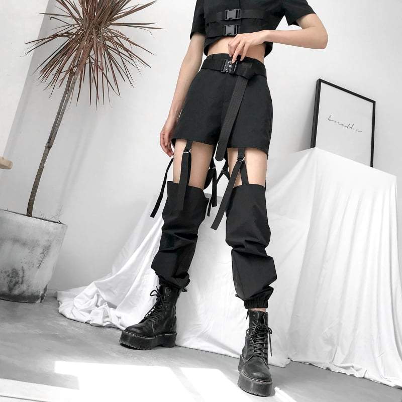 パンツ viavanda high waist cargo pants black XYXIONGMAO Men's Black Streetwear Trousers Goth Sweatpants
