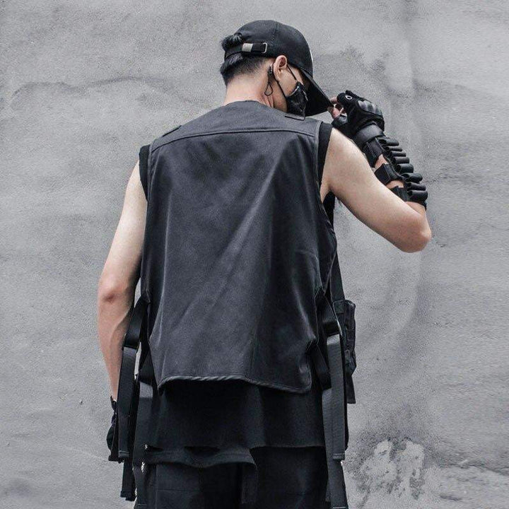 【関税・送料込】Techwear vest layered t-shirts - 1413 Techwear Cargo vest jacket