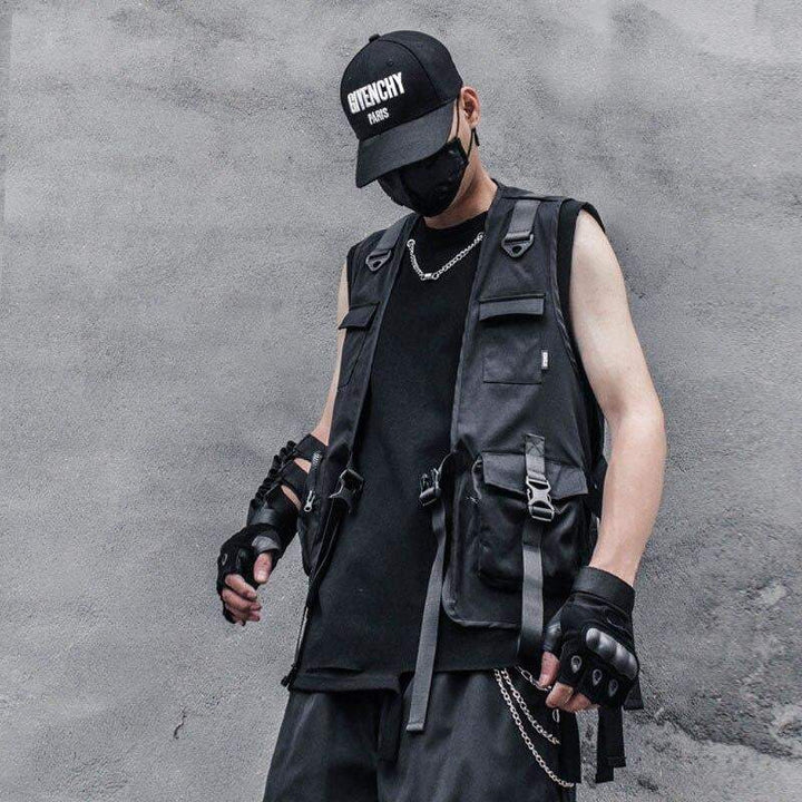 【関税・送料込】Techwear vest layered t-shirts - 1413 Wasteland Wear Geometric Cut Vest – Techwear Official