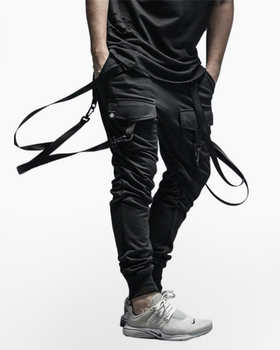 Black cargo 2024 pants with straps